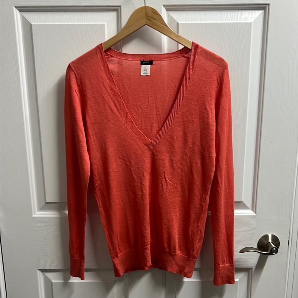 J. Crew Coral V-Neck Sweater